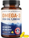 Triple force Omega 3 huile de poisson 1200 mg EPA & DHA , prise sauvage, source durable Omega-3 acides gras , Suppléments d'huile de poisson sans Burpless , non-OGM , tiers testé , 30 softgels