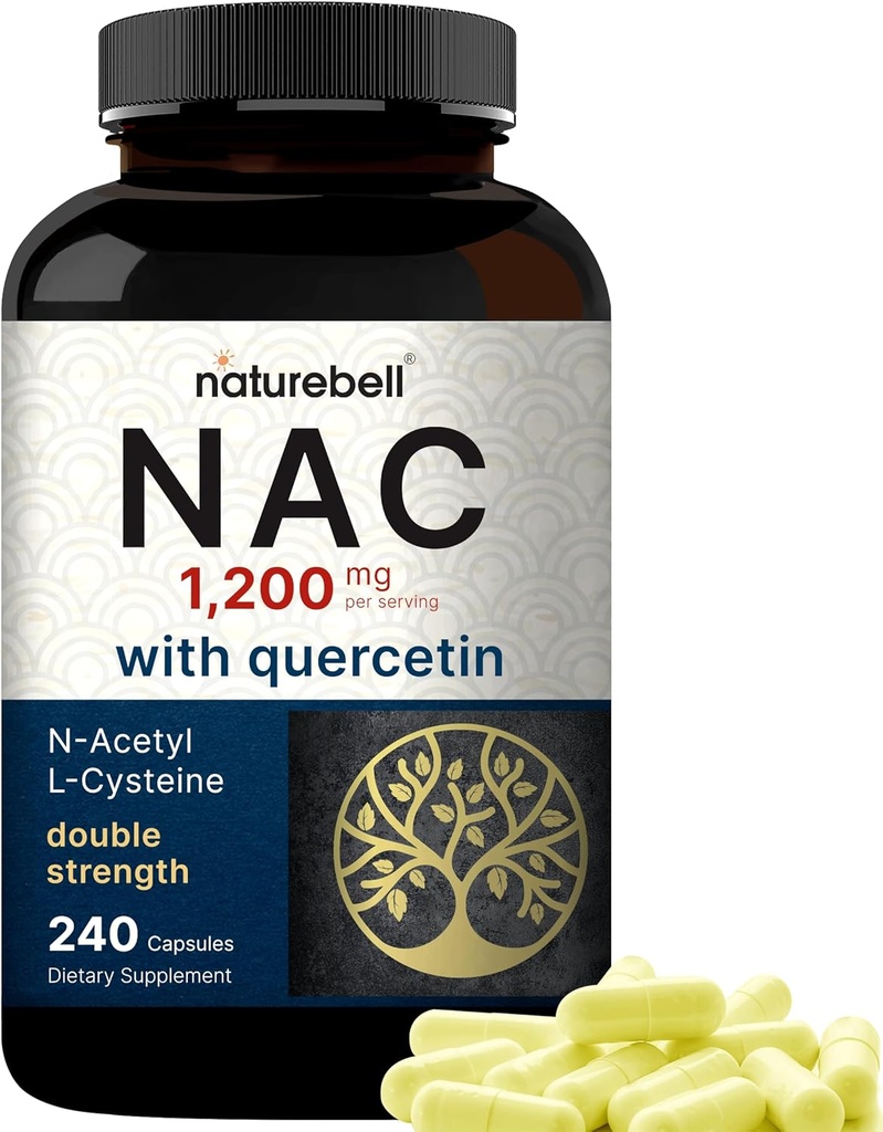 NatureBell Supplément NAC 1200mg par portion de 240 Capsules, N-acétyl Cystéine avec Quercetin.