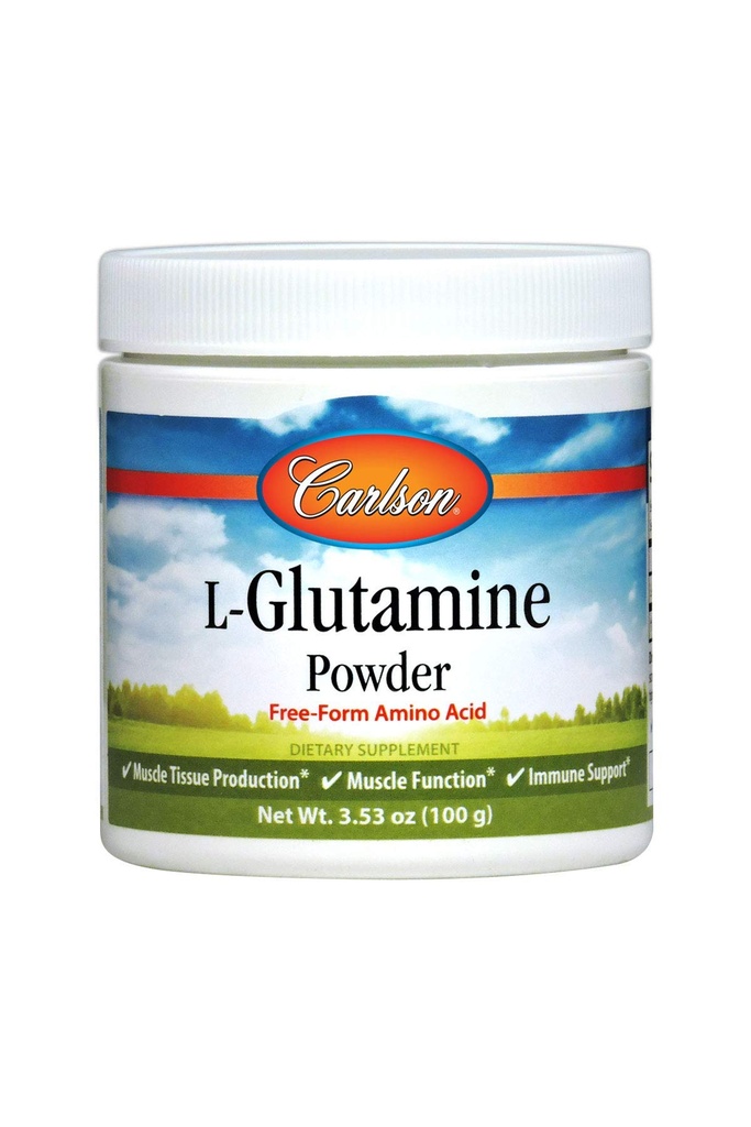 Carlson - Poudre de L-glutamine, acide amino de forme libre, 3 g, production et fonction des tissus musculaires, support immunitaire, 3,53 oz (100 g)
