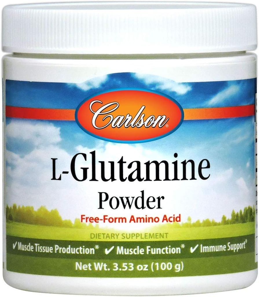 Carlson - Poudre de L-glutamine, acide amino de forme libre, 3 g, production et fonction des tissus musculaires, support immunitaire, 3,53 oz (100 g)
