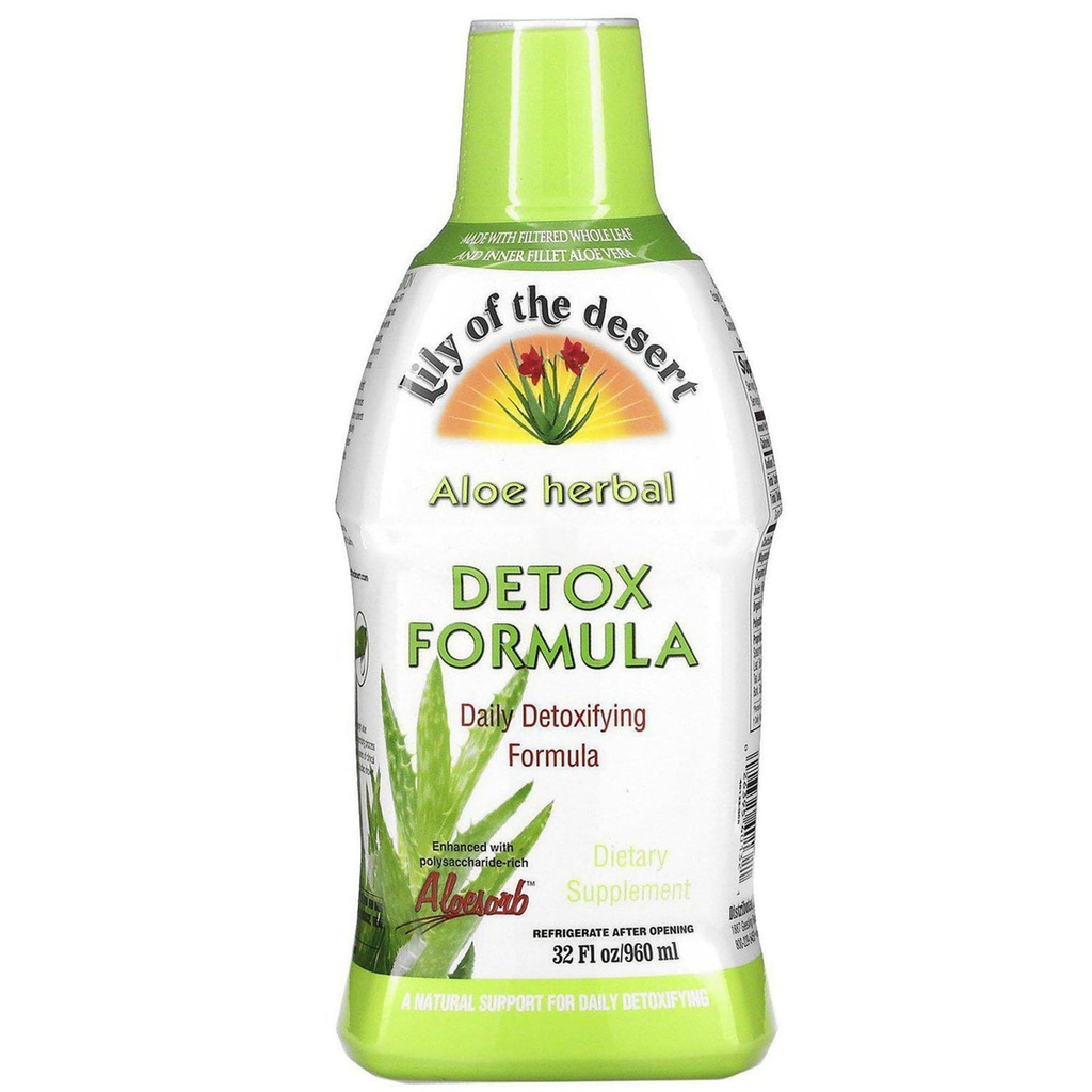 Lily of The Desert Aloe Vera Formule de désintoxication à base de plantes - Jus d'aloe Vera avec chardon de lait, orme de slipterie, racine de Burdock, racine de dandelion et échinacée pour la santé de Gut, le soutien du foie et le bien-être, 32 Oz