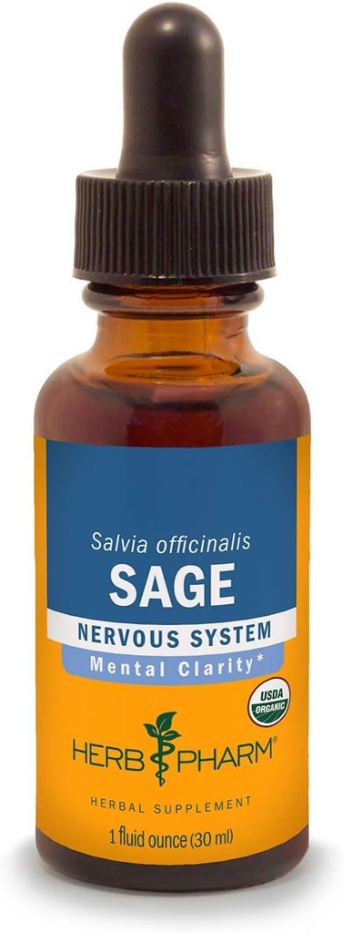 Herb Pharm Certified Organic Sage Liquid Extract for Mental Clarity Support - 4 Ounce