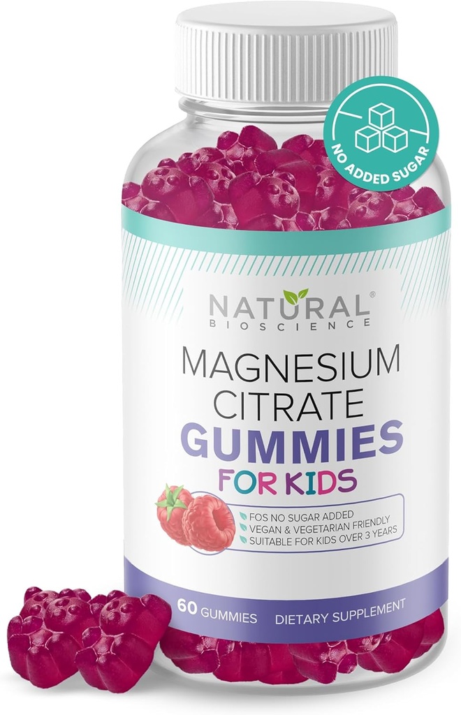 Calm Kids Magnésium Citrate Gummies - Sleep Support, Supplément Magnésium Chewable pour enfants 100mg, Soulagement du stress, Santé osseuse, Relaxation musculaire, Non-OGM sans gluten, Saveur naturelle 60 Gummes végétaliens