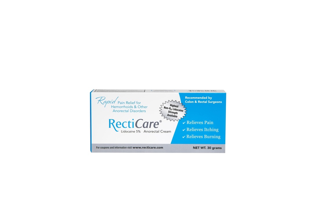 Recticare Anorectal Lidocaine 5% Crème: Crème de numération topique pour le traitement des hémorroïdes et autres troubles anorectaux - 30g Tube