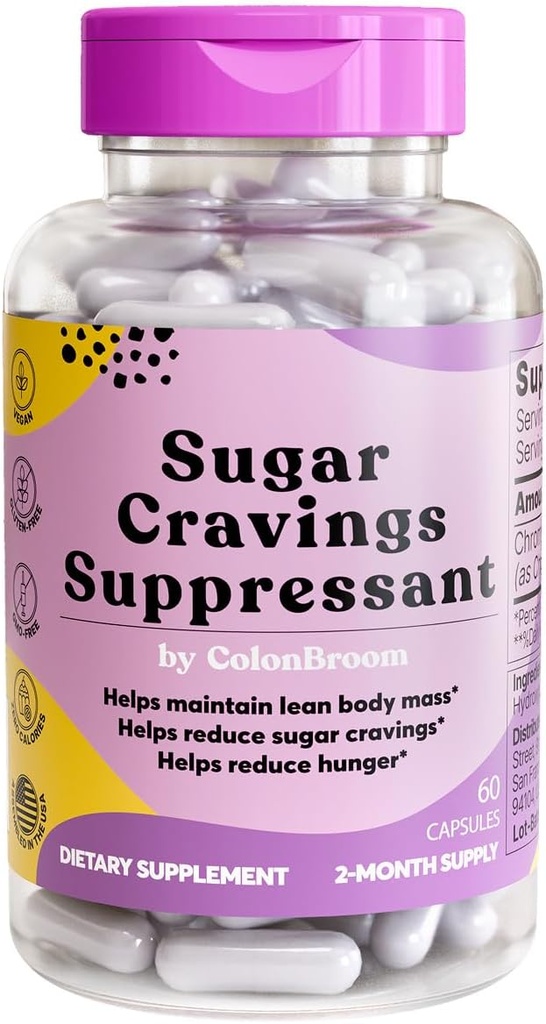 ColonBroom Chromium Picolinate 200mcg - Colon Broom Anti Sugar Craving Suppresseur - 60 Capsules, Vegan, Sans gluten, Non-OGM