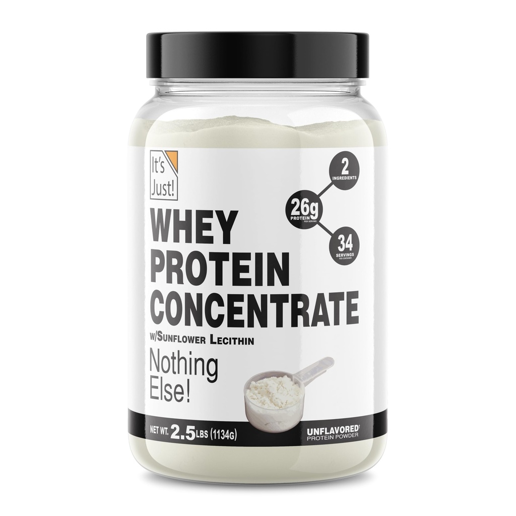 C'est juste ! - 100% Whey Protein Concentrate, Fabriqué aux États-Unis, Premium WPC-80, Pas d'arômes ou d'édulcorants artificiels ajoutés (2,5 livres, non aromatisé)