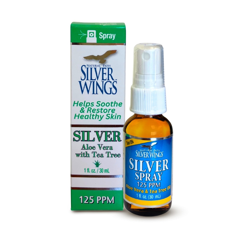 Ailes d'argent de sentier naturel - Spray d'argent avec huile d'Aloe Vera & Tea Tree – 125ppm - 1oz