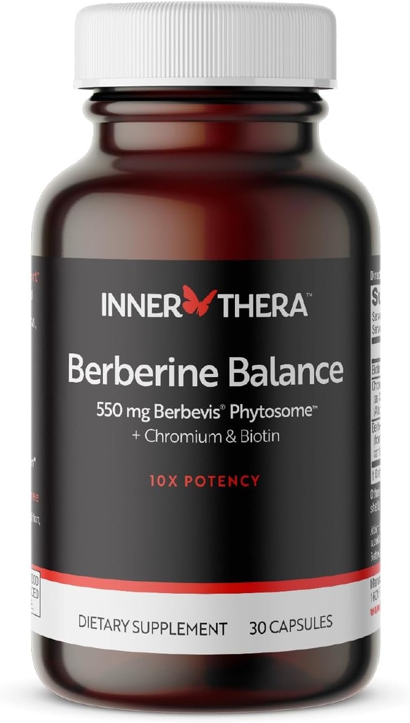 Berberine, 550 mg Patented Berbevis Berberine Phytosome Plus Biotin and Chromium, Enhanced Absorption, Gluten-Free, Vegan, 30 Veggie Caps