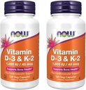 MAINTENANT Aliments Vitamine D-3 et K-2, 120 capsules de légumes, 2 boîtes