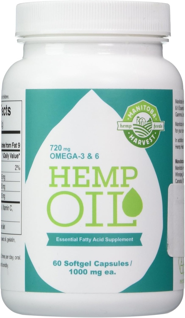 Manitoba Harvest Hemp Oil Essential Fatty Acid Supplement 1000 mg. - 60 Capsules, 2 pack