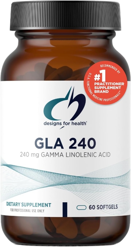 Designs for Health GLA Softgels - Pilules d'huile de brage, 240mg Gamma acide linolénique de graines de brage - Supplément non-OGM, peut promouvoir une peau saine + équilibre hormonal pour les femmes (60 Softgels)