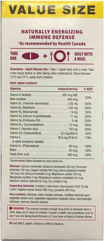 Jamieson 100% multivitamine complète pour les femmes 50+, 150 caplets