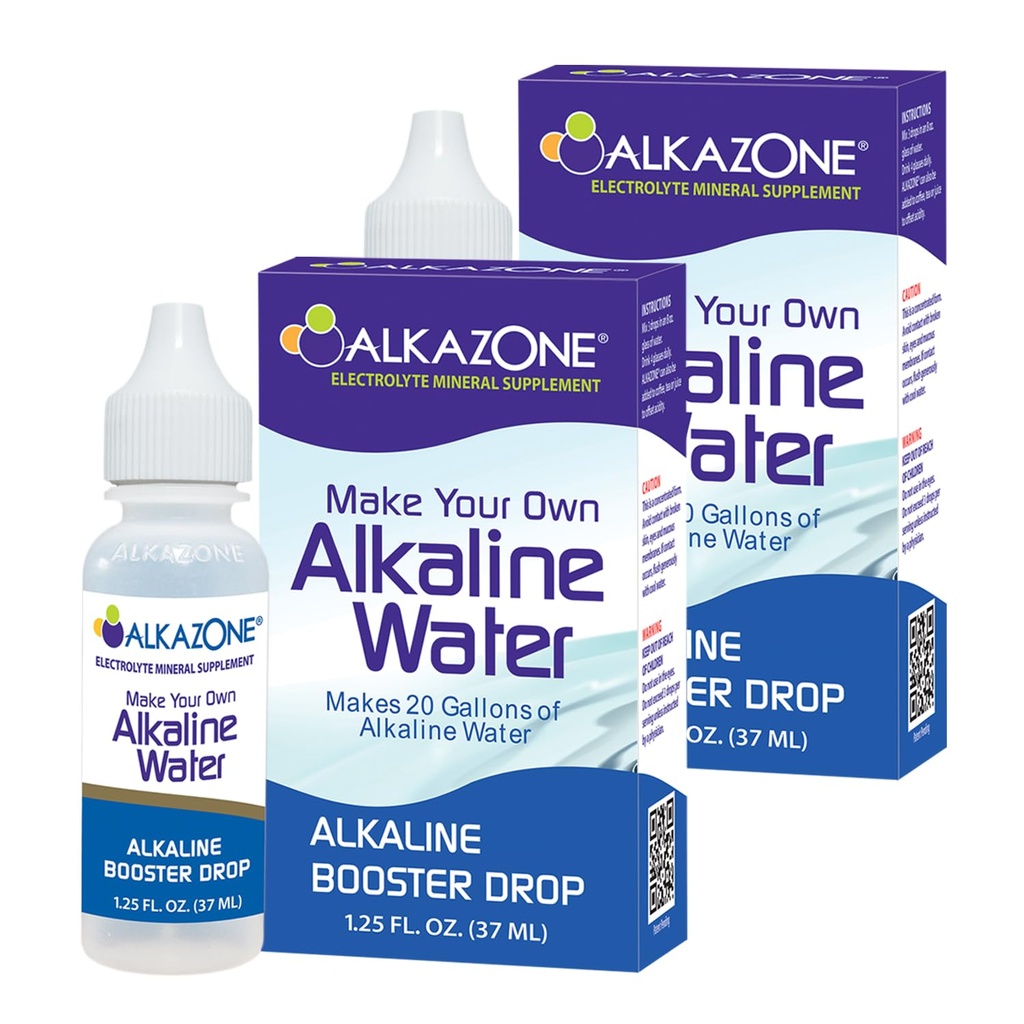 ALKAZONE Faites votre propre eau alcaline - Alkaline Booster goutte 1,25 oz (2 paquets)