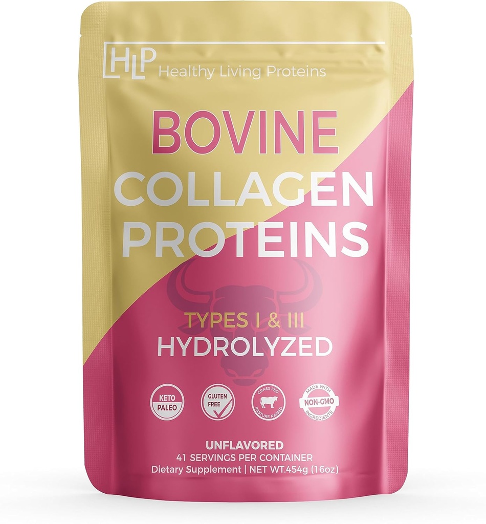 Protéines de vie saine - Bovin hydrolysé - Colagène protéique de type 1 et 3 non aromatisé - Poudre de collagène - Foie herbacée, broyée - Peptides de la viande bovine - Keto et Paléo - Sans gluten (non aromatisé 16 oz)