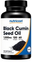Nutricost Huile de graines noires (Cumin) - pressé à froid, source d'oméga 3 6 9-120 Softgels, 1000mg par portion, 60 portions - non-OGM et sans gluten