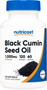Nutricost Huile de graines noires (Cumin) - pressé à froid, source d'oméga 3 6 9-120 Softgels, 1000mg par portion, 60 portions - non-OGM et sans gluten