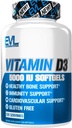 Évlution Nutrition Vitamine D3, 5000 UI Haute puissance, os et soutien mixte Système immunitaire Santé, non-OGM et sans gluten, taille de valeur (120 portions)
