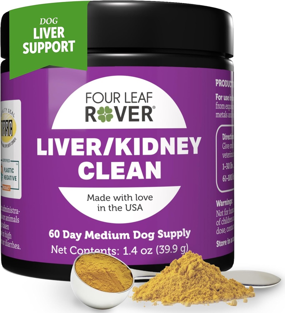 Four Leaf Rover Support du foie de chien - avec le chardon et champignons biologiques - avec le soutien du rein - Detox & Cleanse - Vétérinaire formulé