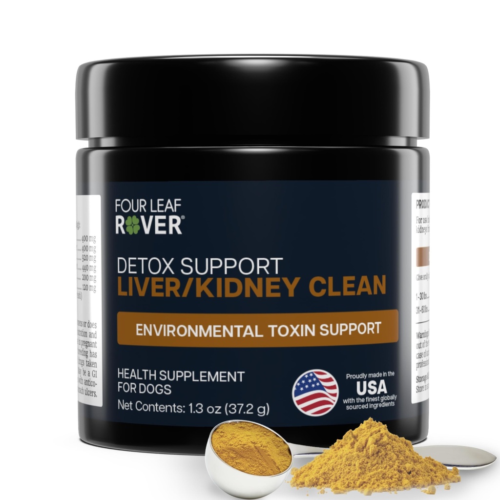 Four Leaf Rover Support du foie de chien - avec le chardon et champignons biologiques - avec le soutien du rein - Detox & Cleanse - Vétérinaire formulé
