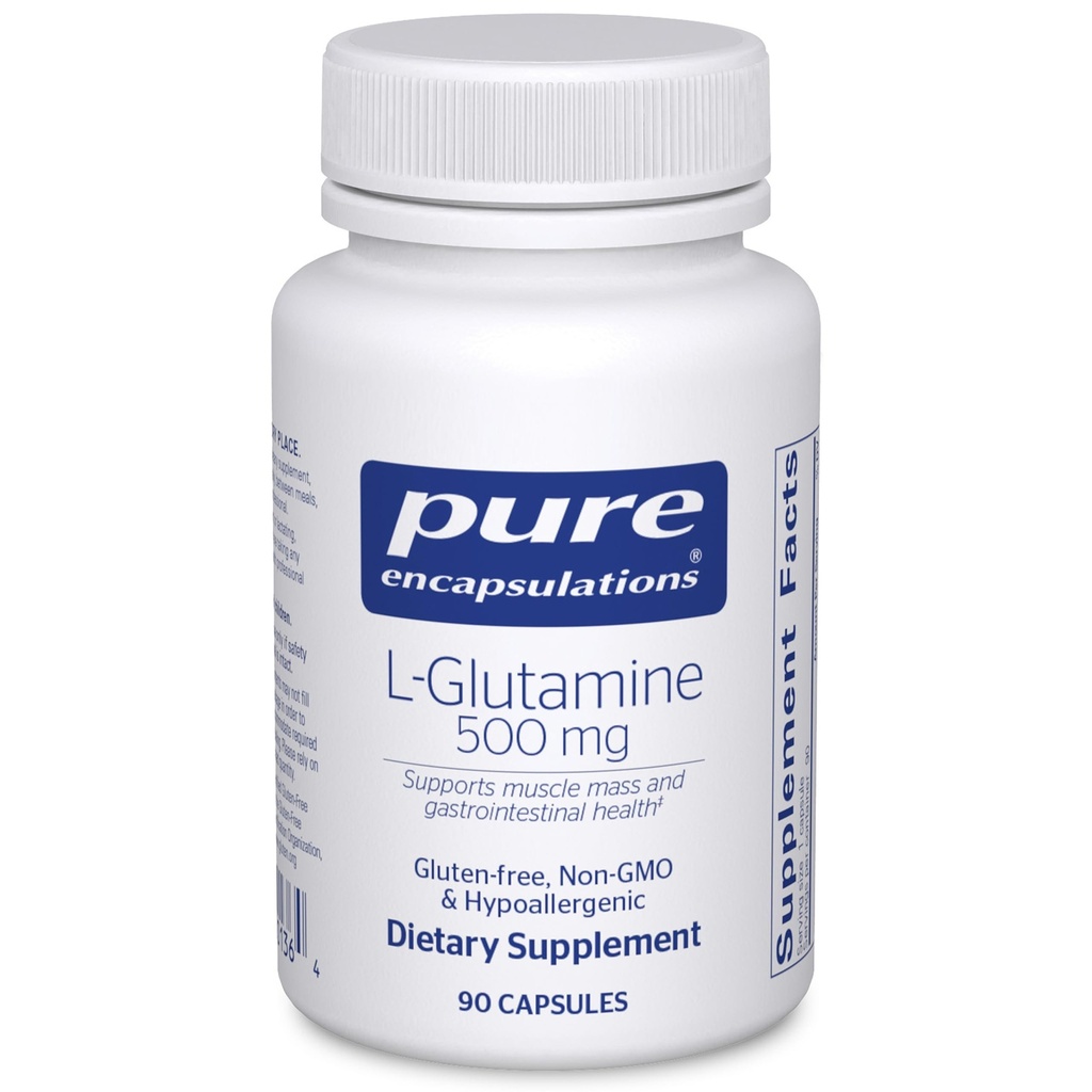 Encapsulations pures L-Glutamine 500 mg - Supplément pour le soutien immunitaire et digestif, la santé et le doublage, le métabolisme et le soutien musculaire* - avec L-Glutamine de forme libre - 90 capsules