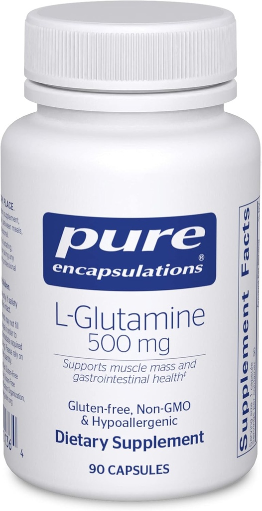 Encapsulations pures L-Glutamine 500 mg - Supplément pour le soutien immunitaire et digestif, la santé et le doublage, le métabolisme et le soutien musculaire* - avec L-Glutamine de forme libre - 90 capsules