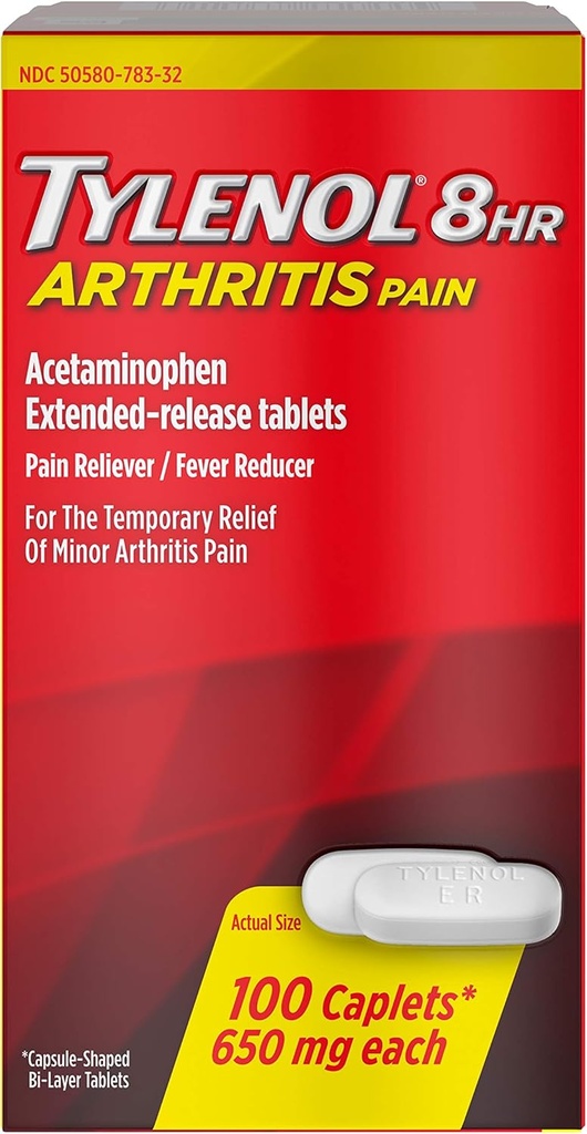 Tylenol 8 HR Arthrite Douleur Caplets, 650mg - 100 ct, boîte de 4
