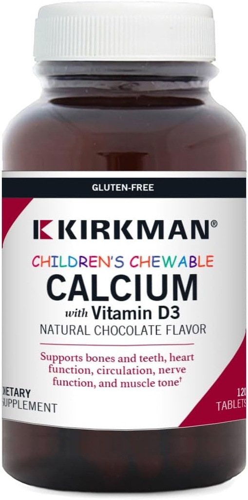 Calcium à croquer pour enfants avec vitamine D3, chocolat naturel, 120 comprimés, Kirkman Labs