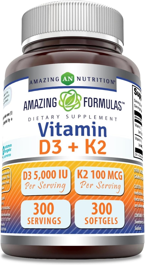 Formules étonnantes Vitamine D3 5000 UI avec Vitamine K2 100 Mcg.
