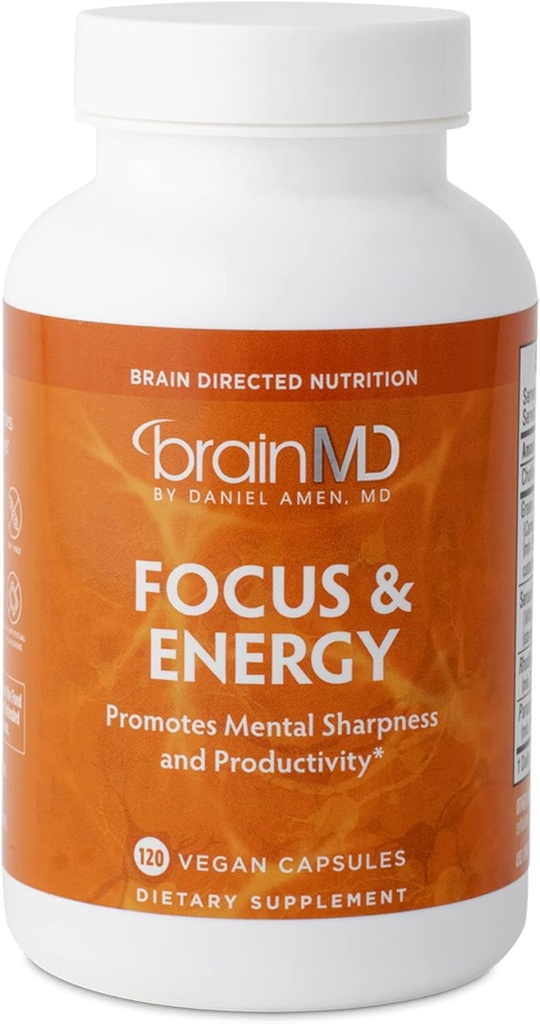 BRAINMD Dr Amen Focus & Energy - 120 capsules, boîte de 2 - Promotion de la concentration et de l'attention - Sans caféine, sans gluten - 60 portions totales