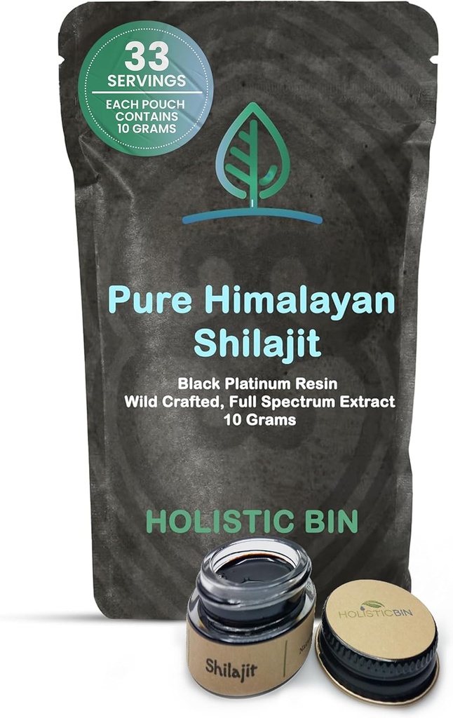 Résine Holistic Bin Shilajit - Himalayan Fulvic & Trace - Résine de platine noir - Extrait de Shilajit - Mélanger des liquides - Porter une cuillère comprise - 10g