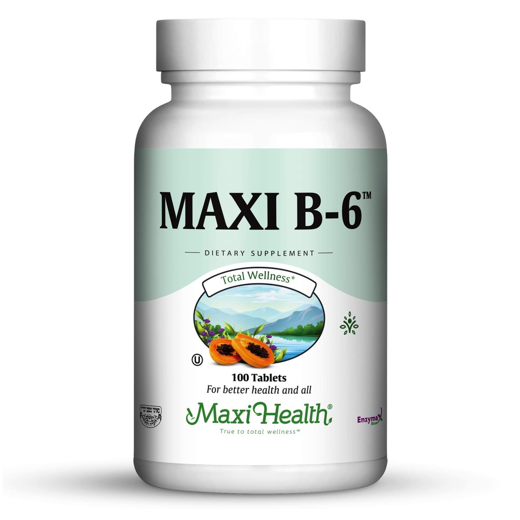 Maxi Health B-6 - Vitamine B6-100 mg Santé cardiovasculaire - 100 comprimés - Casher (100 comte, paquet de 2)