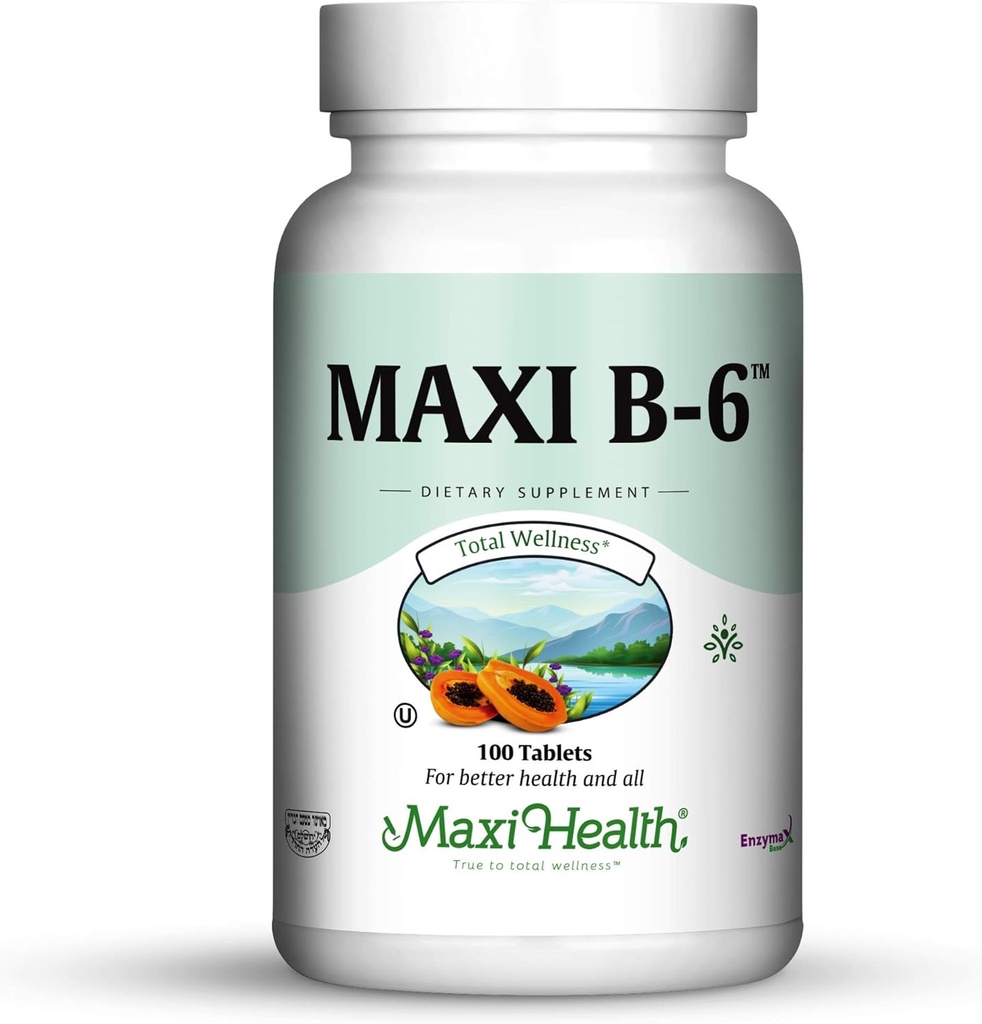 Maxi Health B-6 - Vitamine B6-100 mg Santé cardiovasculaire - 100 comprimés - Casher (100 comte, paquet de 2)