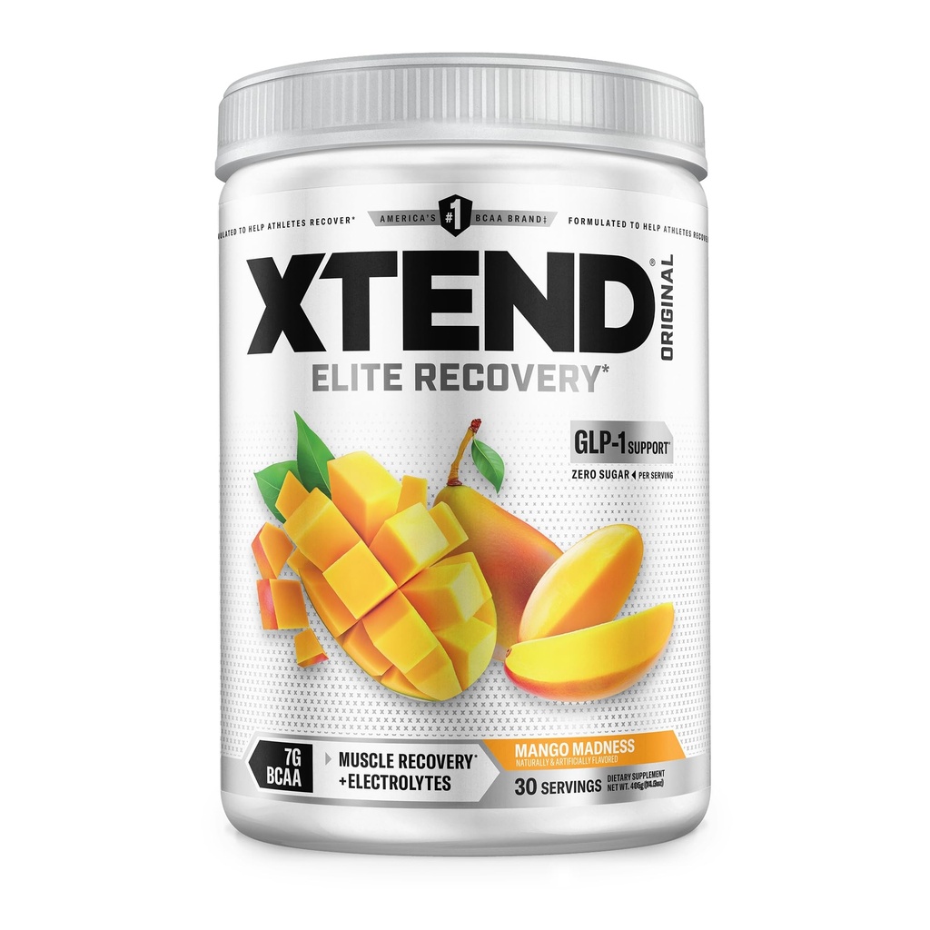 Xtend original BCAA poudre, 7g BCAAs et 2,5g L-Glutamine pour la récupération musculaire Hydratation et maigre Muscle, sans sucre Intra et après l'entraînement boisson avec électrolytes, mango Madness, 30 portions