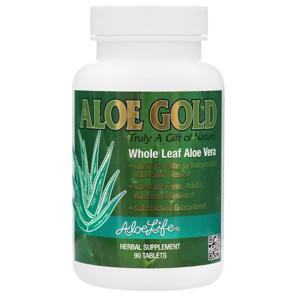 Aloe Life - Aloe Gold Tablets, Immune System Support and Healthy Herbal Bitter for Natural Digestive Aid, Energy and Body Wellness, Certified Organically Grown Whole Leaf Aloe Vera, 90 Count