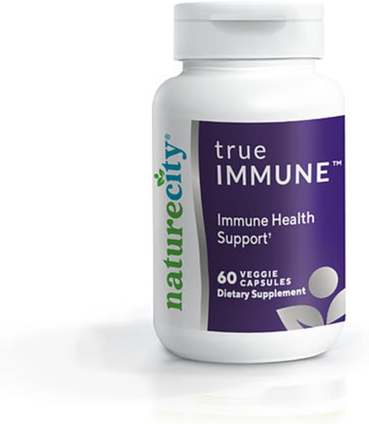 NatureCity True-Immune 5-en-1 Vitamines D3, C, zinc, sélénium et extrait de champignons de Maitake pour le soutien de l'immunité - Supplément de soutien de l'immunité à l'année - 60 Capsules de légumes - Non OGM, sans gluten