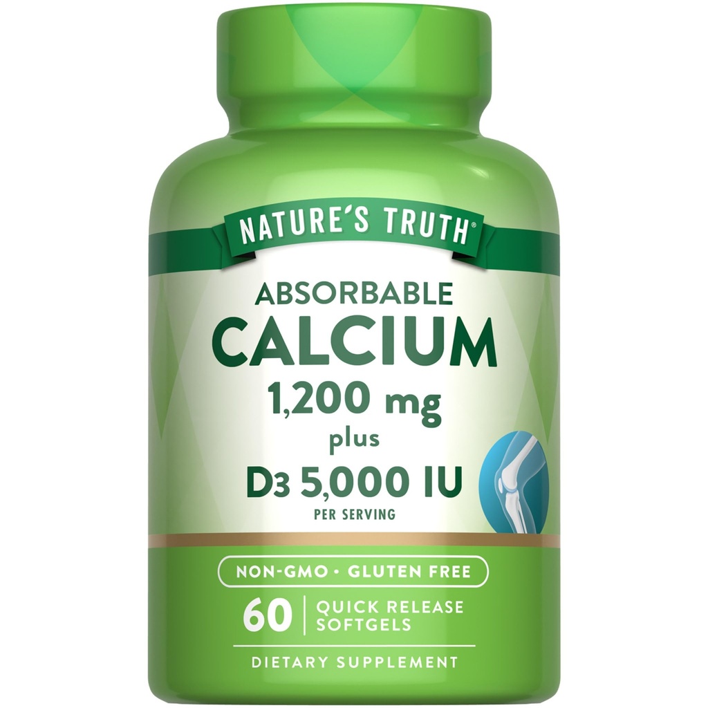 La vérité de la nature Calcium 1200mg avec la vitamine D3 5000 UI 60 Softgels de Calcium Carbonate