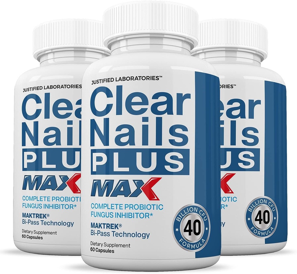 Justified Laboratories (3 Pack) Clear Nails Plus Max Pills 40 Billion CFU Probiotic Supports Strong Healthy Hair Skin Nails 180 Capsules