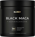 ELMNT 40 000mg 40x Strength Organic Black Maca Root w. Ashwagandha - #1 Meilleure puissance Black Maca Root Capsules pour hommes Supplément 40:1 Extrait - 100% pur Maca Peruana poudre pilules gélatinisées