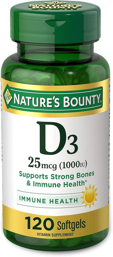 Nature's Bounty Vitamine D3 1000 100 mg Gels doux, 120 Compte