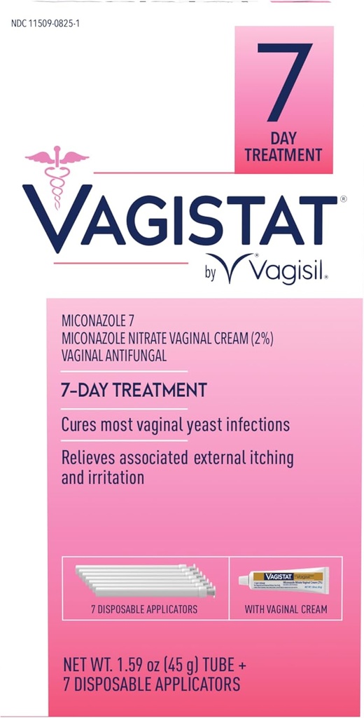 Vagisil Vagistat 7 jours traitement de l'infection des levures pour les femmes, aide à soulager les démangeaisons externes et l'irritation, contient 2% crème de nitrate de Miconazole externe et 7 applicateurs jetables (paquet de 1)