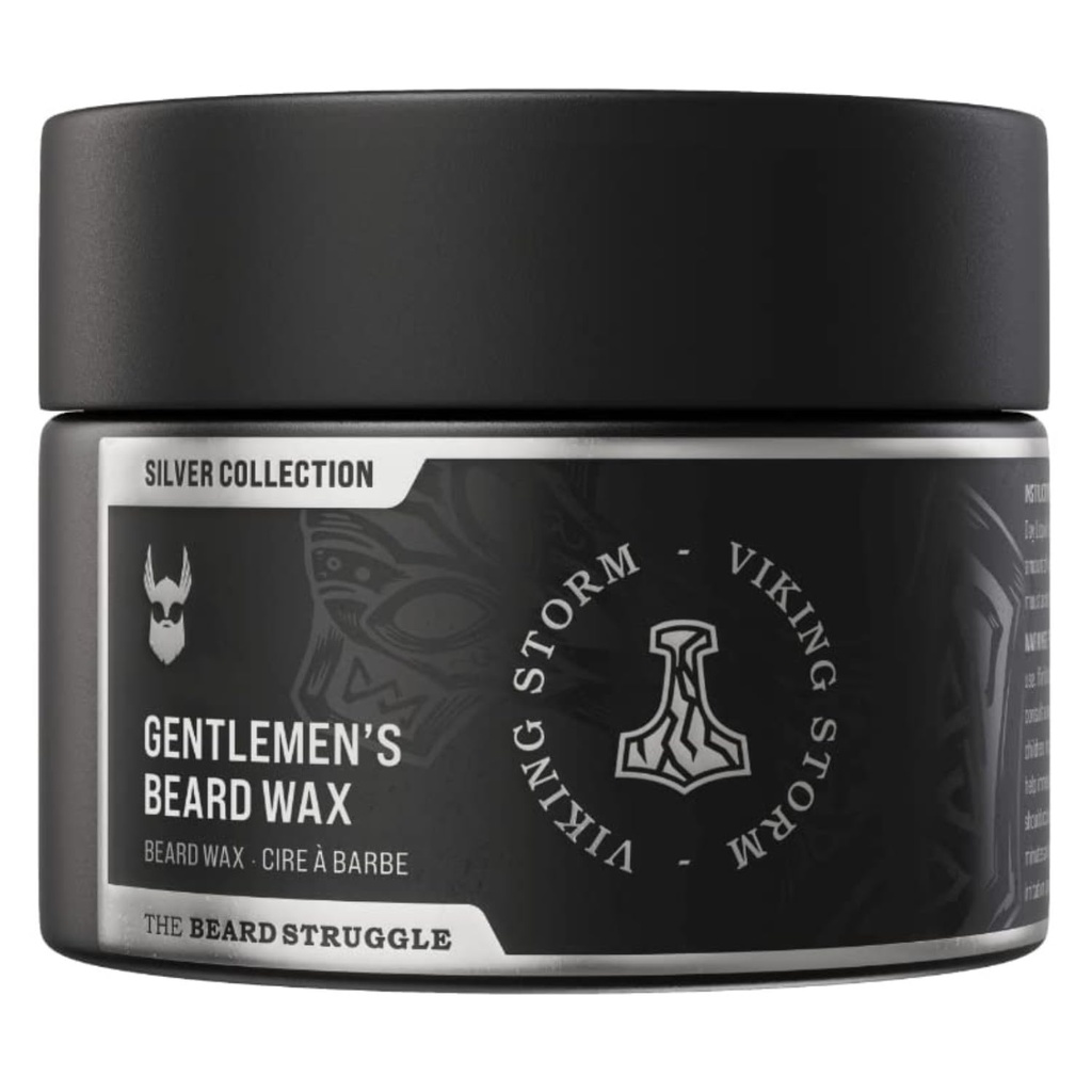 Gentlemen's Beard & Mustache Wax for Men by Beard Struggle - Viking Beard Wax Helps to Tame Style & Groom - Silver Collection, Viking Storm - Moustache Wax, 50g / 1.76 US. oz.