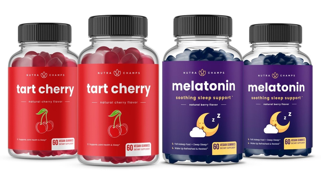 NutraChamps Tart Cherry (2 Pack) et Melatonine (2 Pack) pour le soutien musculaire et le sommeil