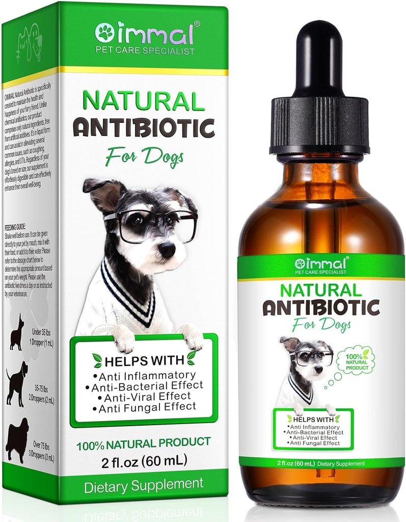 Antibiotic for Dogs, Natural Dog Antibiotics Supplement Supports Dog UTI Treatment, Allergy Relief, Digestion, Skin Coat Infection & Itchy Ears, Herbal Supplement with Bacon Flavor - 60 ml / 2.02oz
