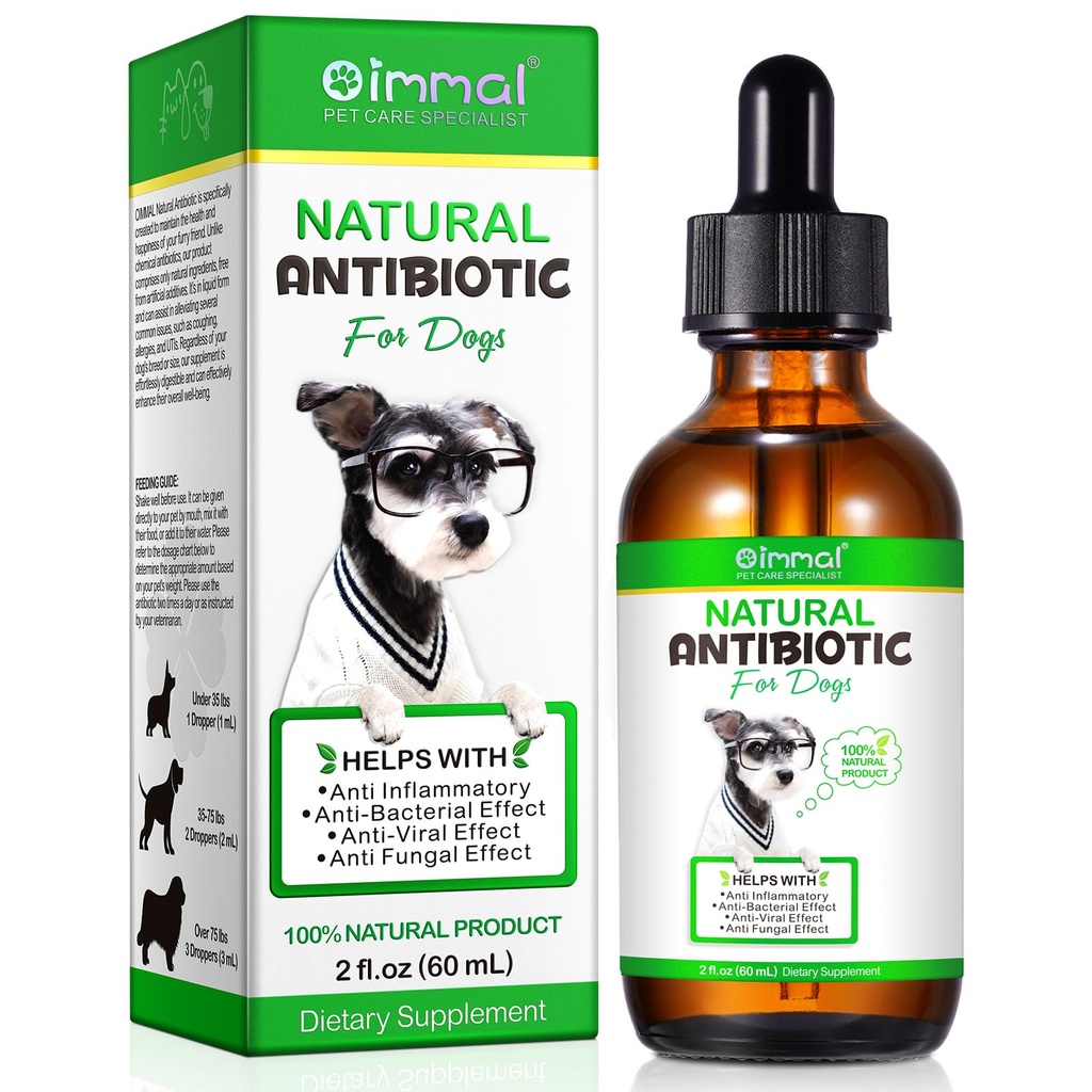 Antibiotique pour chiens, supplément naturel d'antibiotiques pour chiens soutient le traitement UTI pour chiens, soulagement de l'allergie, digestion, infection de la peau et des oreilles démangeaisons, supplément à base de plantes avec parfum de bacon - 60 ml / 2,02oz