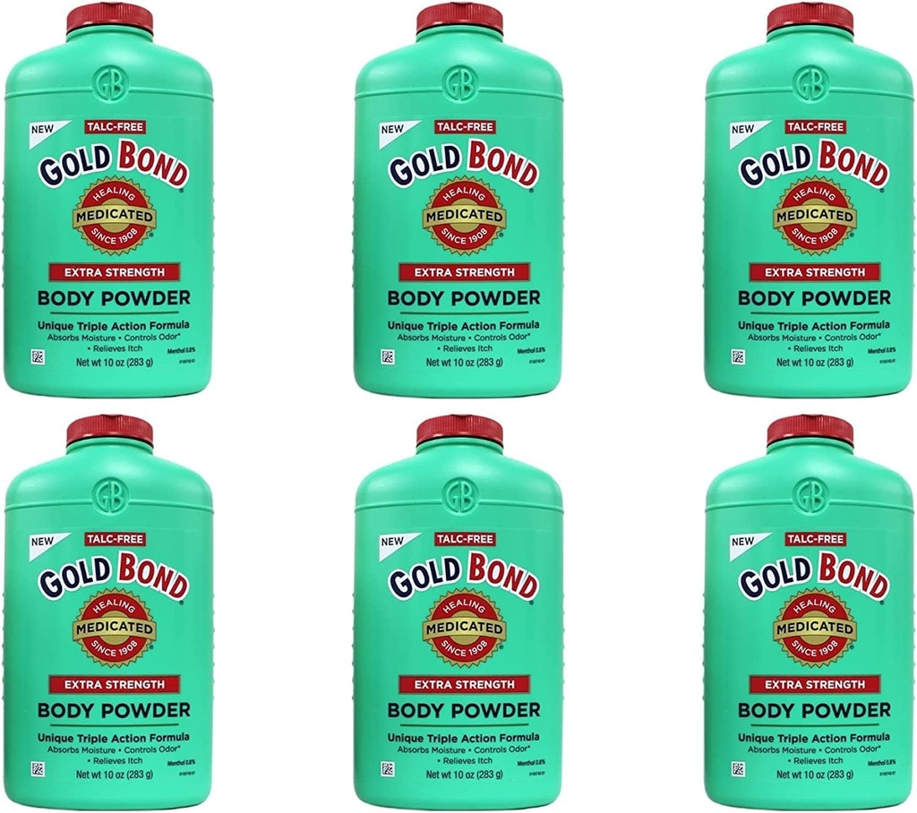 Gold Bond en poudre pour le corps médicamenté - 10 oz, boîte de 6, sans Talc