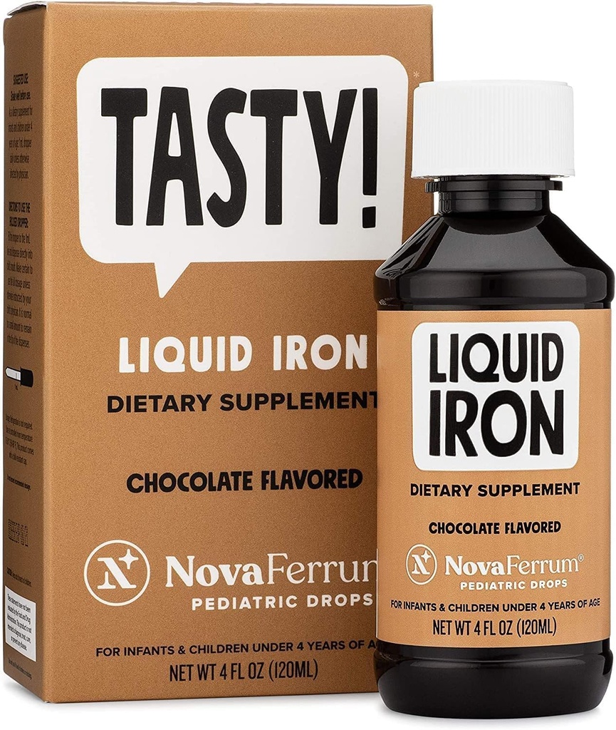 NovaFerrum Tasty de gouttes pédiatriques Supplément en fer liquide pour les nourrissons, les tout-petits et les enfants de 15mg de fer par 1mL Dose de 4 ans et moins de 4 ans sans gluten sans sucre de 120 portions