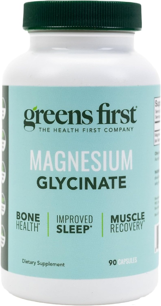Greens First Magnesium Glycinate Supplement - May Support Heart Health, Muscle Health, and Support Metabolism - Better Absorption Rate - 90 Vegetable Capsules