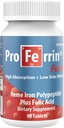 Proferrin Forte-12mg de polypeptide de fer à haute absorption Hème. Facile sur le Gut. 90 comprimés. 1mg d'acide folique pour aider à la production de globules rouges. Non affecté par le café, le calcium ou les PPI.