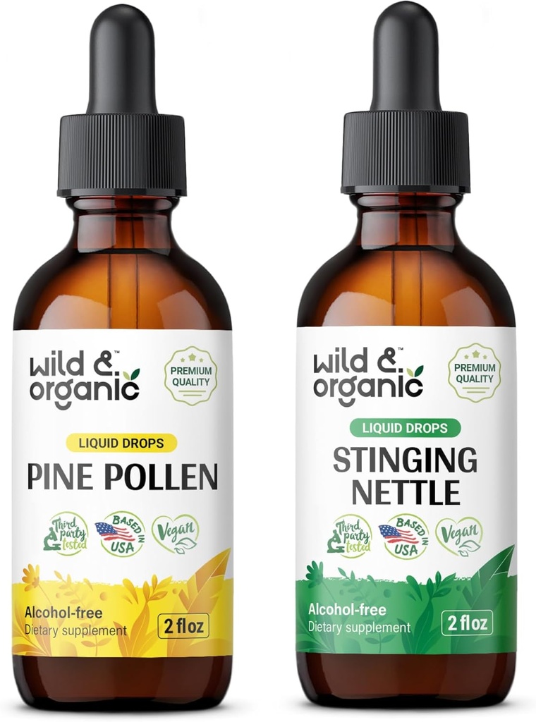 Teinture de pollen de pin sauvage et biologique 2 fl oz & stinging Teinture de racine de papillon 2 fl oz