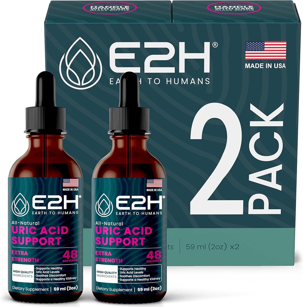 E2H Uric Acid Support Supplement - Tart Cherry and Devils Claw - Soutient Uric Acid Health and Rein Function Non-OGM - Vegan - (2 bouteilles)